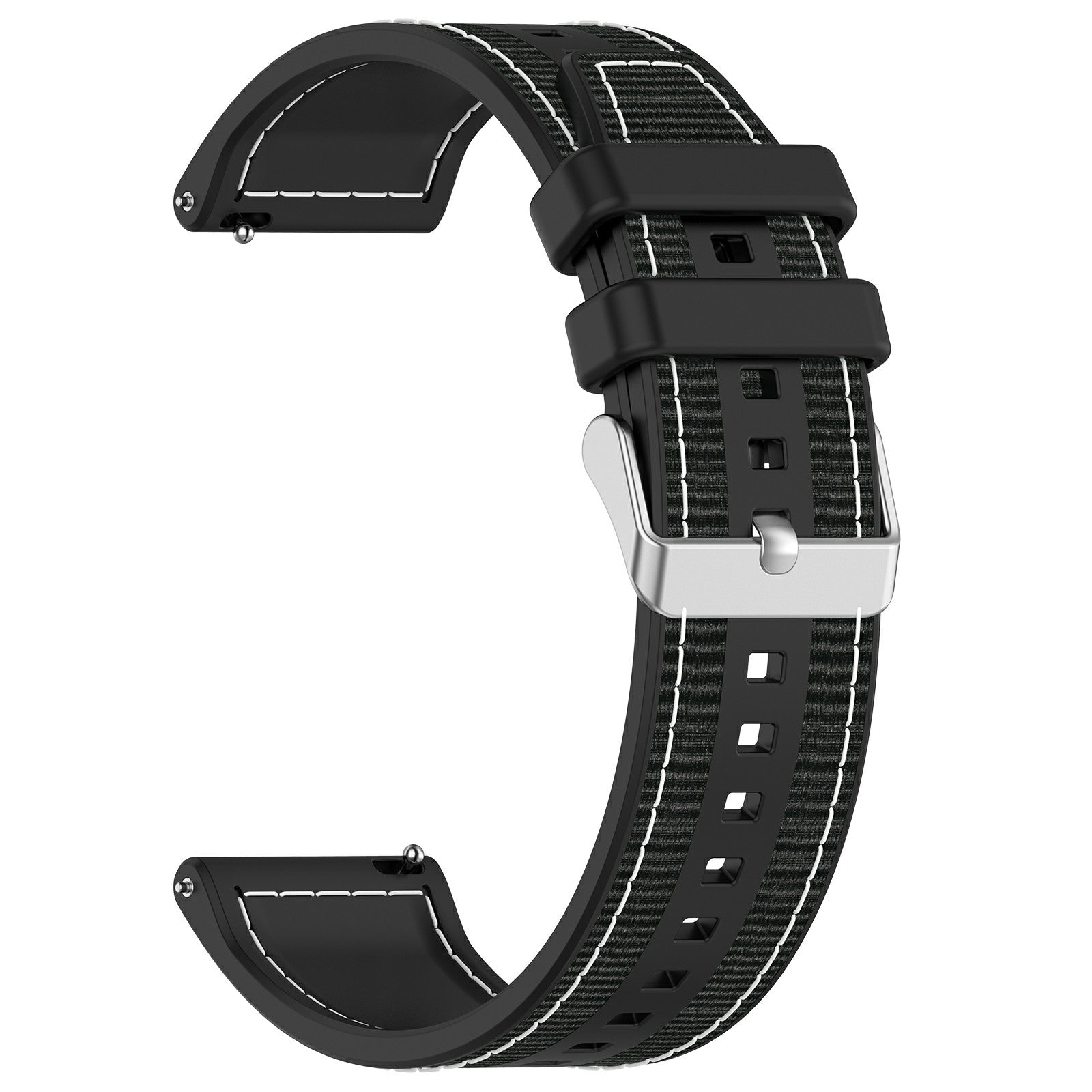 For Samsung Galaxy Watch3 45mm / Huawei Watch GT 4 46mm Watch Strap 22mm Silicone+Nylon Wrist Band - Black For Samsung Galaxy Watch3 45mm / Huawei Watch GT 4 46mm Watch Strap 22mm Silicone+Nylon Wrist Band - Black